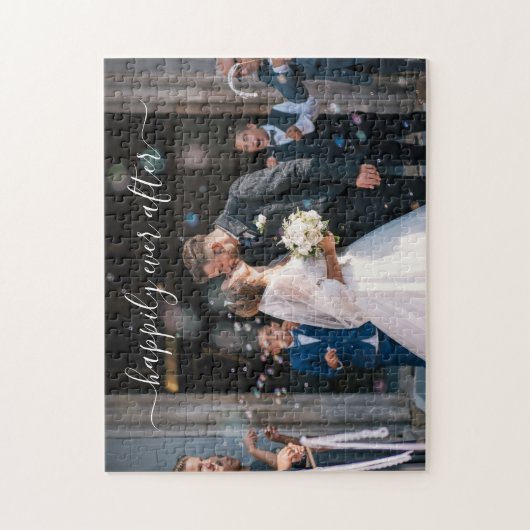 Simple Elegant Script Wedding Photo Pas getrouwd Legpuzzel (Verticaal)
