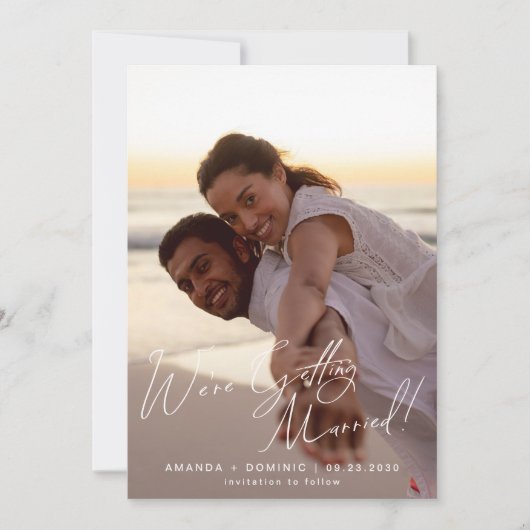 Simple Elegant Script We're Getting Married Photo  Save The Date (Voorkant)