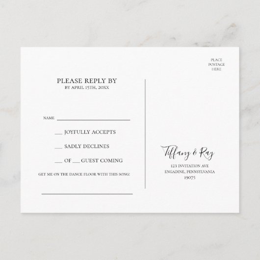 Simple Elegant Song Request RSVP Briefkaart (Achterkant)