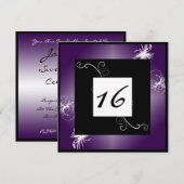 SImple Elegant Sweet 16 Invite (Paars) Kaart (Voorkant / Achterkant)