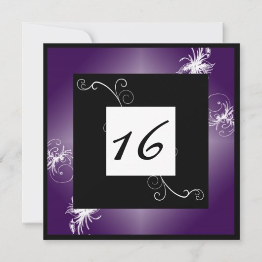 SImple Elegant Sweet 16 Invite (Paars) Kaart (Voorkant)