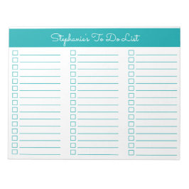Simple Elegant Teal 8.5x11 Three Column Checklist Notitieblok