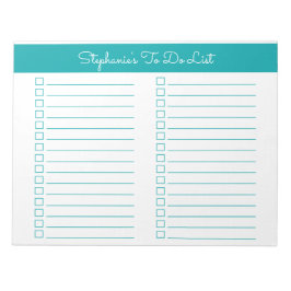 Simple Elegant Teal 8.5x11 Two Column Checklist Notitieblok
