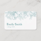 Simple Elegant Teal Blue Floral Line Art QRCode Visitekaartje (Voorkant)