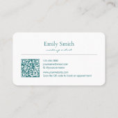 Simple Elegant Teal Blue Floral Line Art QRCode Visitekaartje (Achterkant)