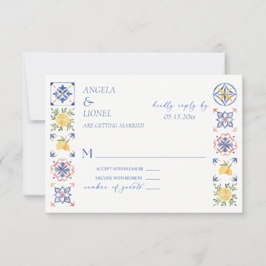 Simple Elegant Tiles Amalfi Coast Italy Wedding RSVP Kaartje (Voorkant)