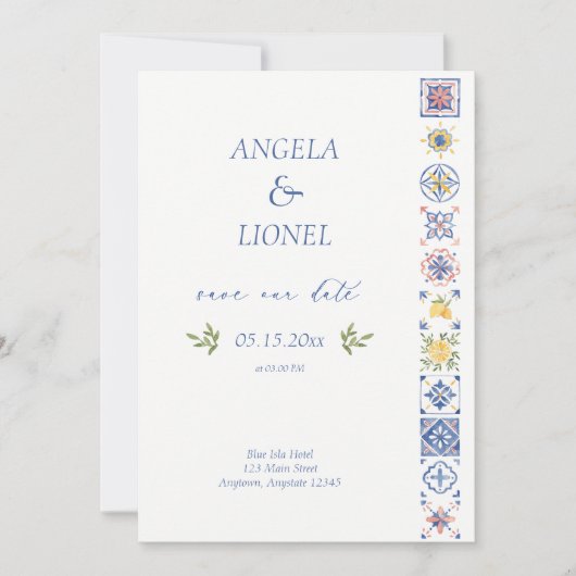 Simple Elegant Tiles Amalfi Coast Italy Wedding Save The Date (Voorkant)