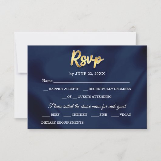 Simple Elegant Trendy Navy Blue & Gold Wedding  RSVP Kaartje (Voorkant)