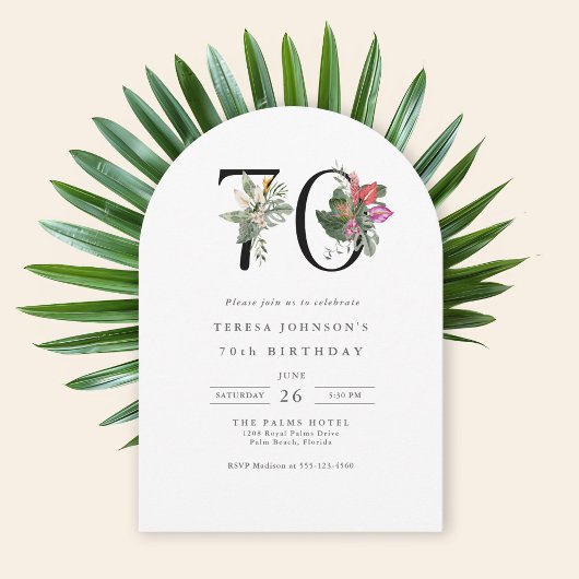 Simple Elegant Tropical 70th Birthday Kaart