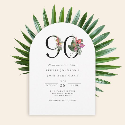 Simple Elegant Tropical 90th Birthday Kaart