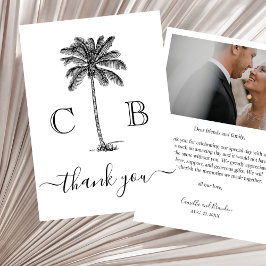 Simple Elegant Tropical Monograms Photo Wedding Bedankkaart