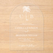 Simple Elegant Tropical Palm Monograms Wedding Acryl Uitnodigingen (Voorkant)