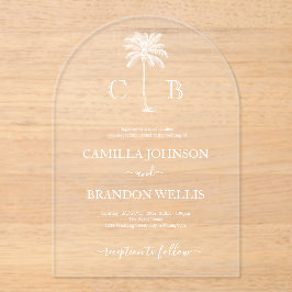 Simple Elegant Tropical Palm Monograms Wedding Acryl Uitnodigingen