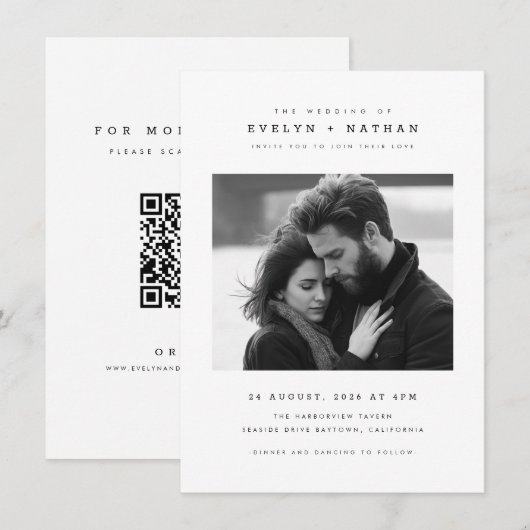 Simple Elegant Typography QR Code Photo Wedding Kaart (Voorkant / Achterkant)