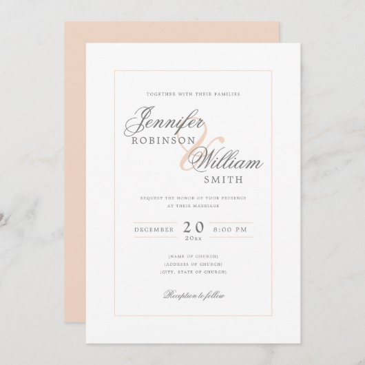 Simple Elegant Weddenschap Blush Script Kaart (Voorkant / Achterkant)