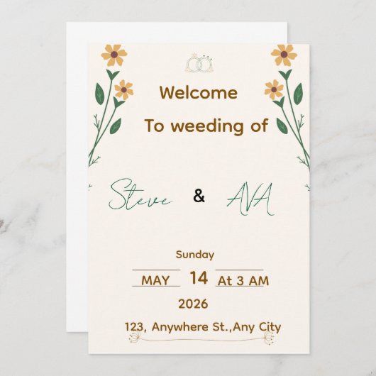 Simple Elegant Wedding Invitation Kaart (Voorkant / Achterkant)