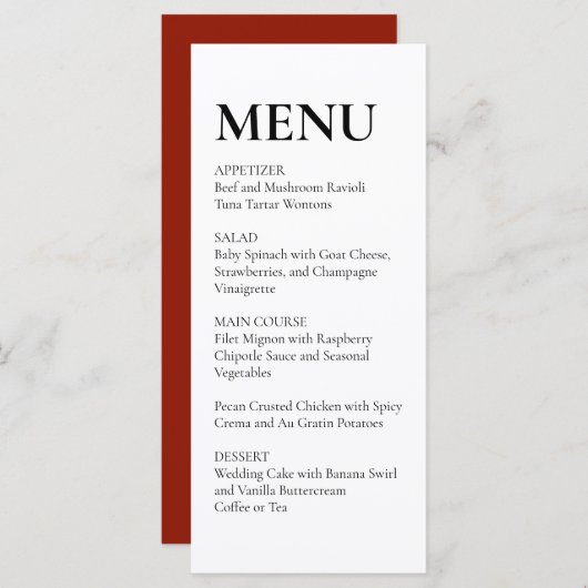 Simple Elegant Wedding Menu Black and White (Voorkant / Achterkant)
