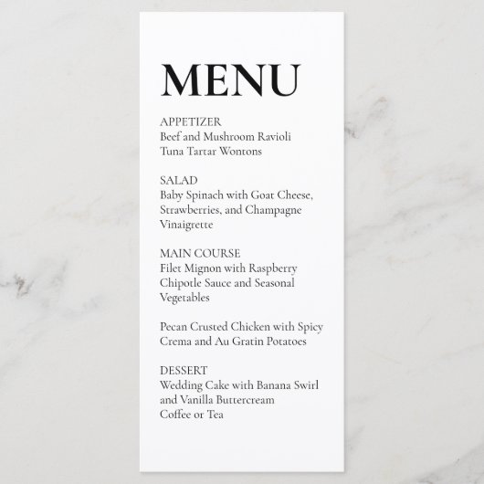 Simple Elegant Wedding Menu Black and White (Voorkant)