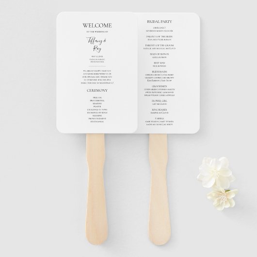 Simple Elegant Wedding Program Hand Fan Handwaaier (Voorkant en achterkant)