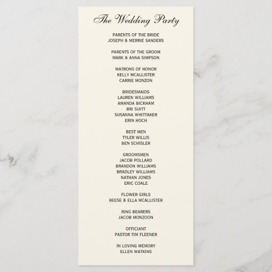 Simple Elegant Wedding Program Programmakaart (Achterkant)