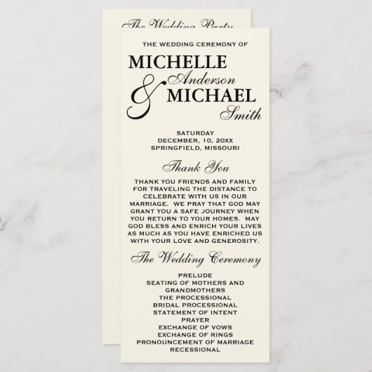 Simple Elegant Wedding Program Programmakaart (Voorkant / Achterkant)