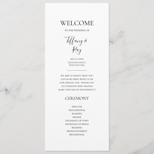 Simple Elegant Wedding Program Programmakaart (Voorkant)