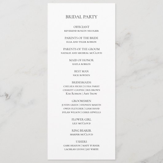 Simple Elegant Wedding Program Programmakaart (Achterkant)