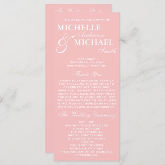 Simple Elegant Wedding Program Programmakaart (Voorkant / Achterkant)