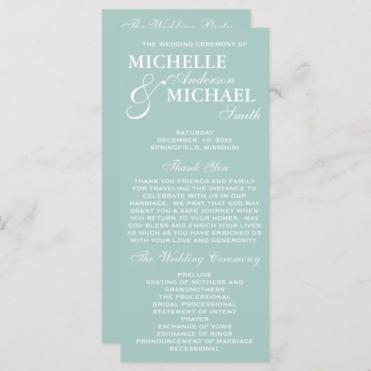 Simple Elegant Wedding Program Programmakaart (Voorkant / Achterkant)