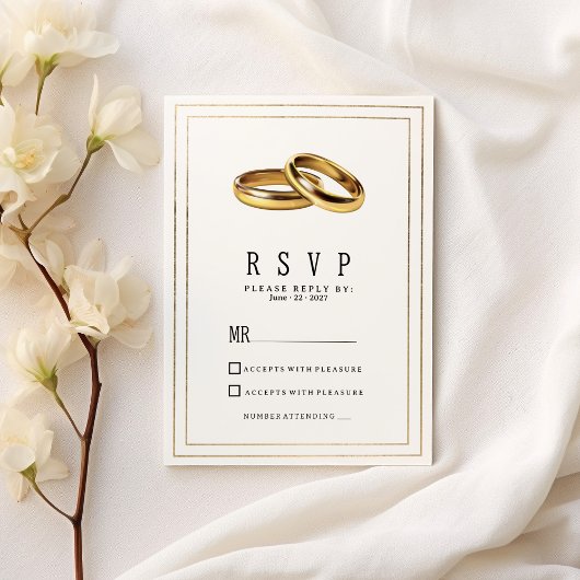 Simple elegant white and gold rings RSVP Kaart