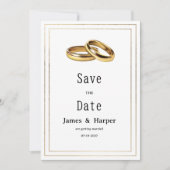 Simple elegant white and gold rings Save the Date Kaart (Voorkant)