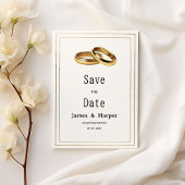 Simple elegant white and gold rings Save the Date Kaart