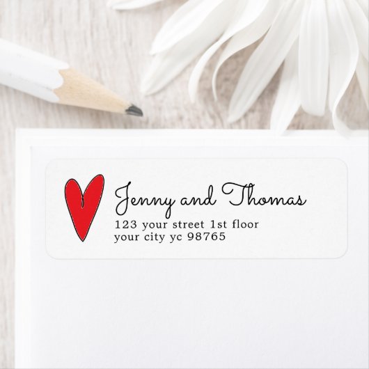 Simple Elegant White Boho Red Heart Wedding Etiket (Insitu)