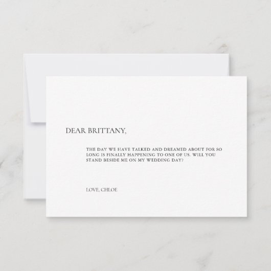 Simple Elegant White Bridesmaid Proposal Card Kaart (Achterkant)
