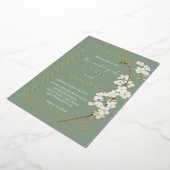 Simple Elegant White Cherry Blossom & Gold Frame Folie Uitnodiging (Gedraaid)