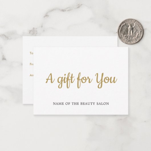 Simple Elegant White Faux Gold Beauty Gift card Notitiekaartje (Voorkant / Achterkant in situ)
