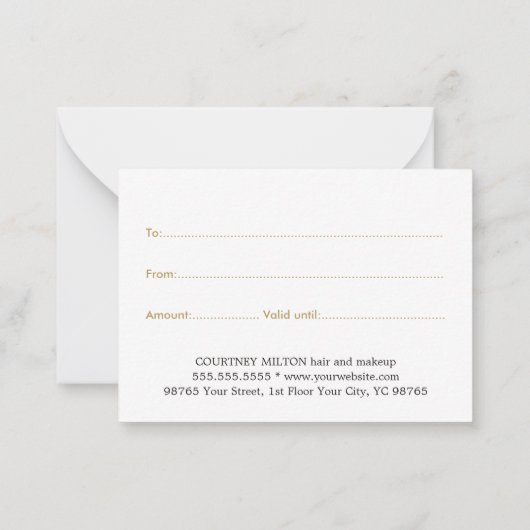 Simple Elegant White Faux Gold Beauty Gift card Notitiekaartje (Achterkant)