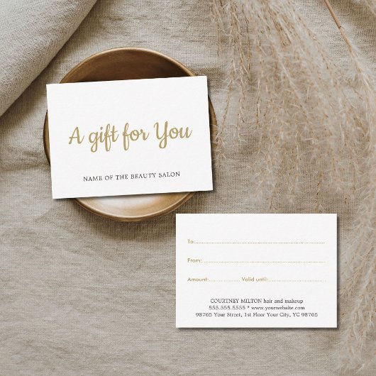 Simple Elegant White Faux Gold Beauty Gift card Notitiekaartje