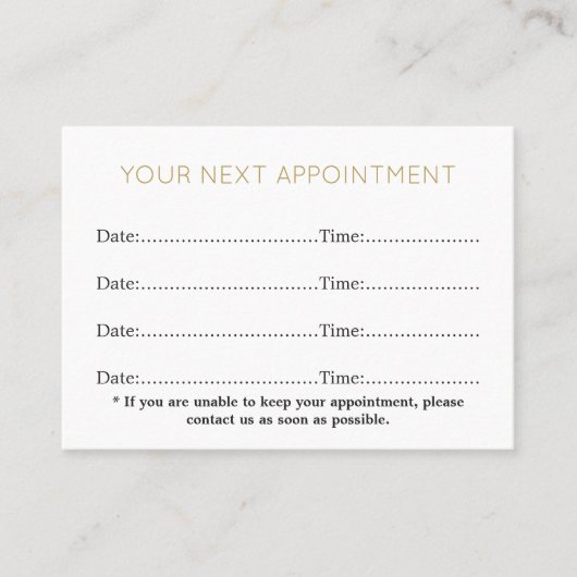 Simple Elegant White Gold Beauty Salon Afsprakenkaartje (Voorkant)