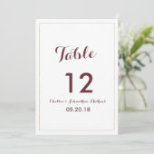 Simple elegant white gold burgundy Table Numbers Kaart (Staand voorkant)