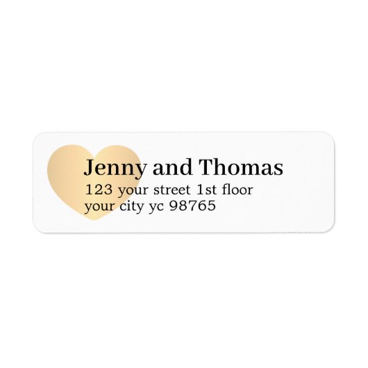 Simple Elegant White Gold Heart Wedding Label (Voorkant)