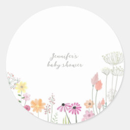 Simple Elegant Wildflower Baby Shower  Ronde Sticker