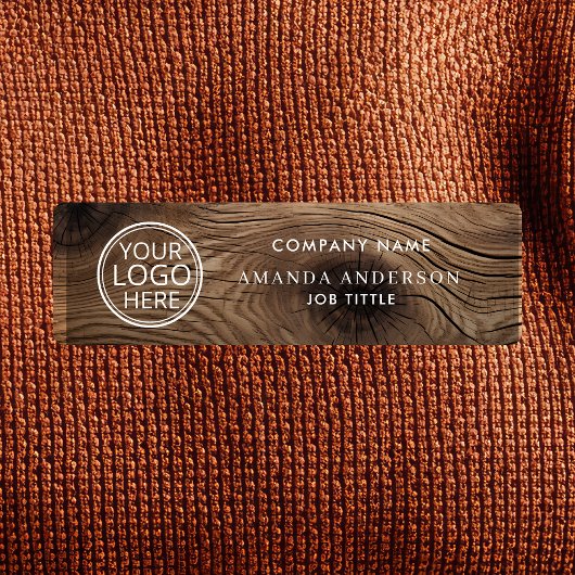 Simple Elegant Wood Logo Employee Plastic  Naamplaatje