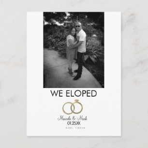 Simple Eloped Black White Photo Faux Gold Ring Briefkaart