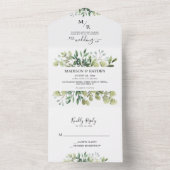 Simple Emerald Floral Botanical Eucalyptus Weddens All In One Uitnodiging (Binnen)