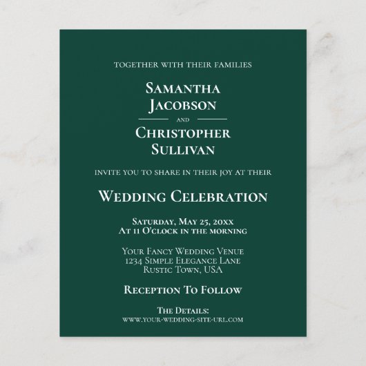 Simple Emerald Green BUDGET Weduwfoto Uitnodigen (Achterkant)