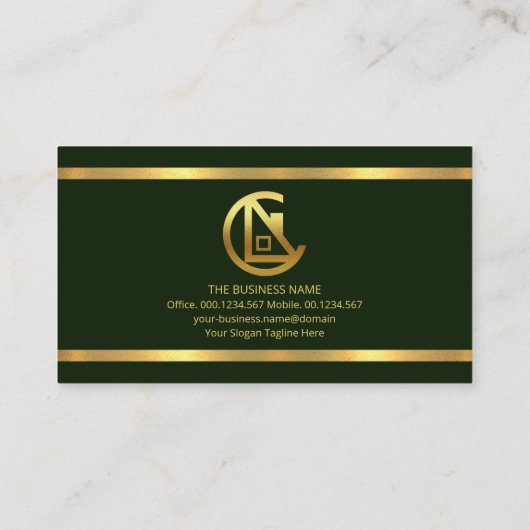 Simple Emerald Green Gold Borders Contractant Visitekaartje (Achterkant)