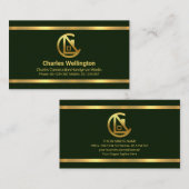 Simple Emerald Green Gold Borders Contractant Visitekaartje (Voorkant / Achterkant)