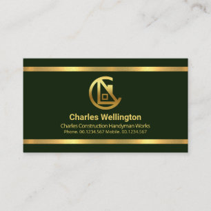 Simple Emerald Green Gold Borders Contractant Visitekaartje