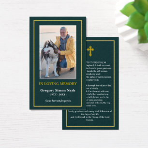Simple Emerald Green Gold Photo Funeral Card Visitekaartje